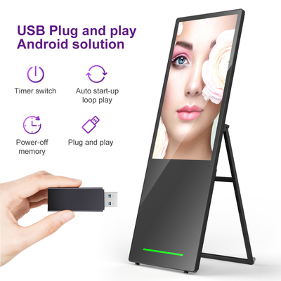 43 inch indoor portable advertising player A type smart touch sinage Android battery powered lcd digital poster