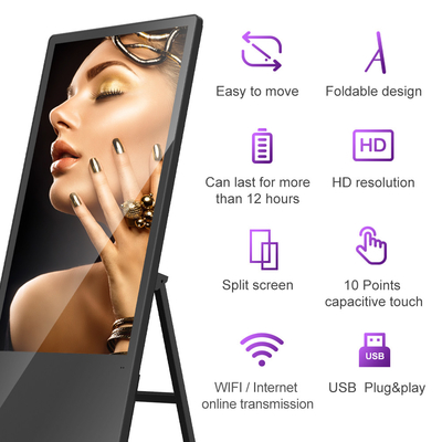 43 inch indoor portable advertising player A type smart touch sinage Android battery powered lcd digital poster