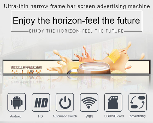 23.1 38.5 inch custom size supermarket banner advertising media player strip touch screen stretch bar lcd display