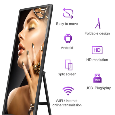 75" Full Screen 4K Portable Digital Poster Advertising Signage Display With Wheels