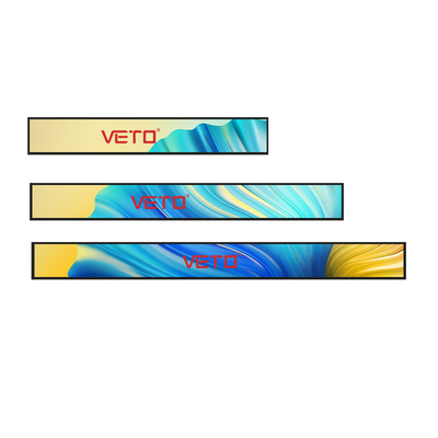 VETO 커스텀 사이즈 스트레칭 바 LCD 스크린 실내 광고 선반 외곽 디지털 사이니지 슈퍼마켓