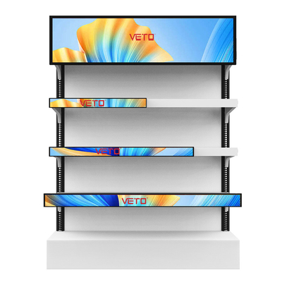 거부 23.1 24 29 인치 월 마운트 디지털 사이니지 스트레칭 바 LCD 스마트 선반 엣지 디스플레이 슈퍼마켓 화면
